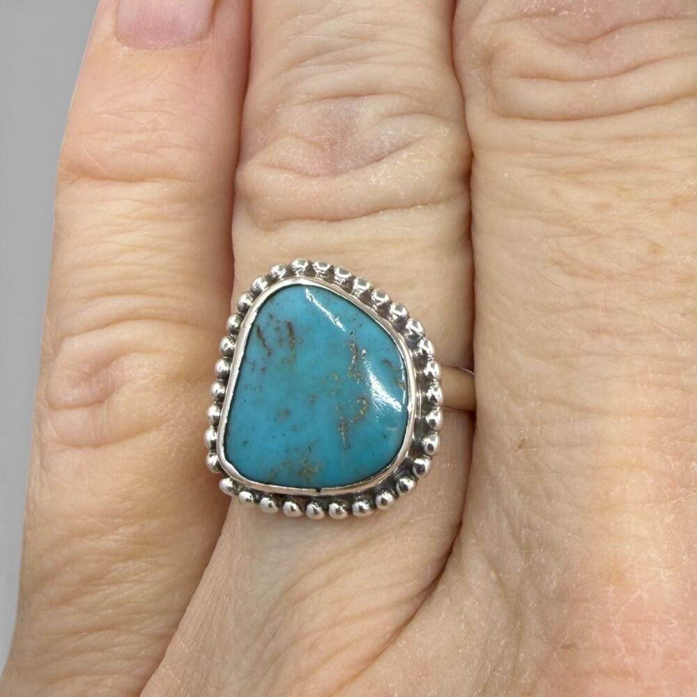 Blue Turquoise Ring 925 Sterling Silver Size 6 Handmade Artisan - Picture 7 of 7